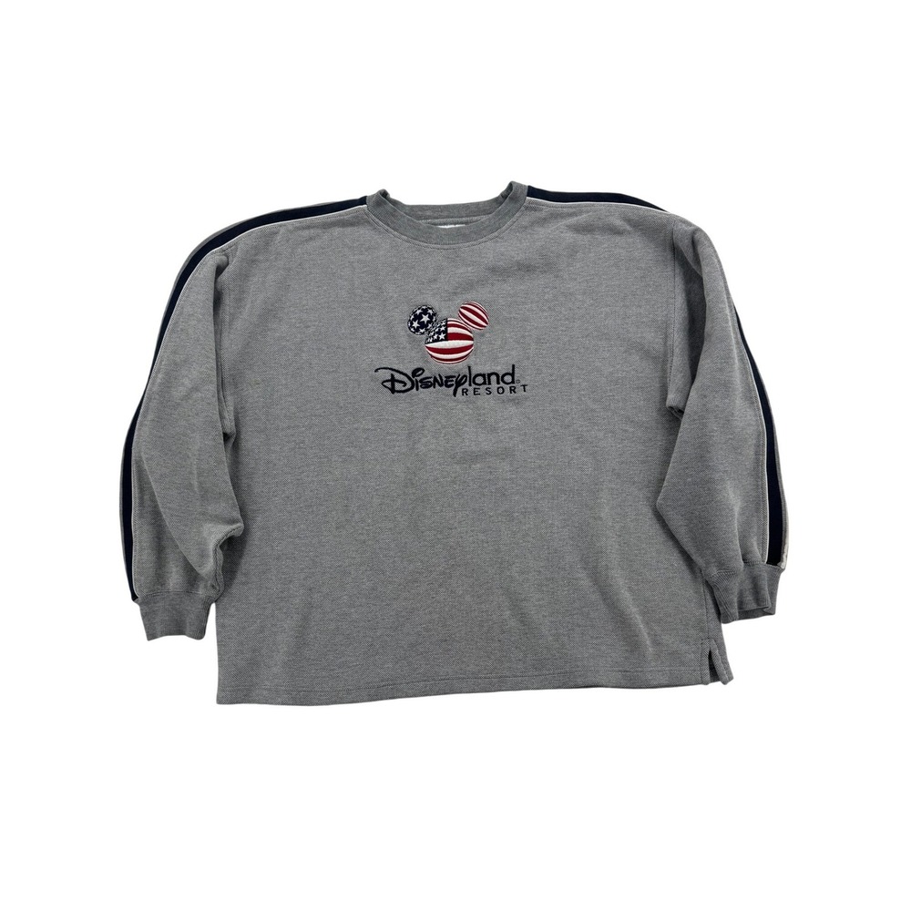 Disneyland Resort Adult Grey Embroidered Mickey Mouse Patriotic Long Sleeve L